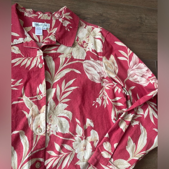 Coldwater Creek Floral Jacket Womens XL 100% Cotton Button Up Long Sleeve Red - Picture 4 of 6